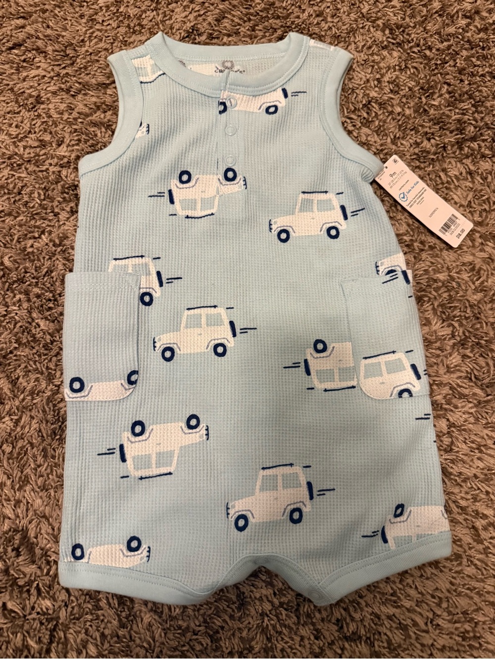 Baby Blue Car Print Sleeveless Romper - Carter’s